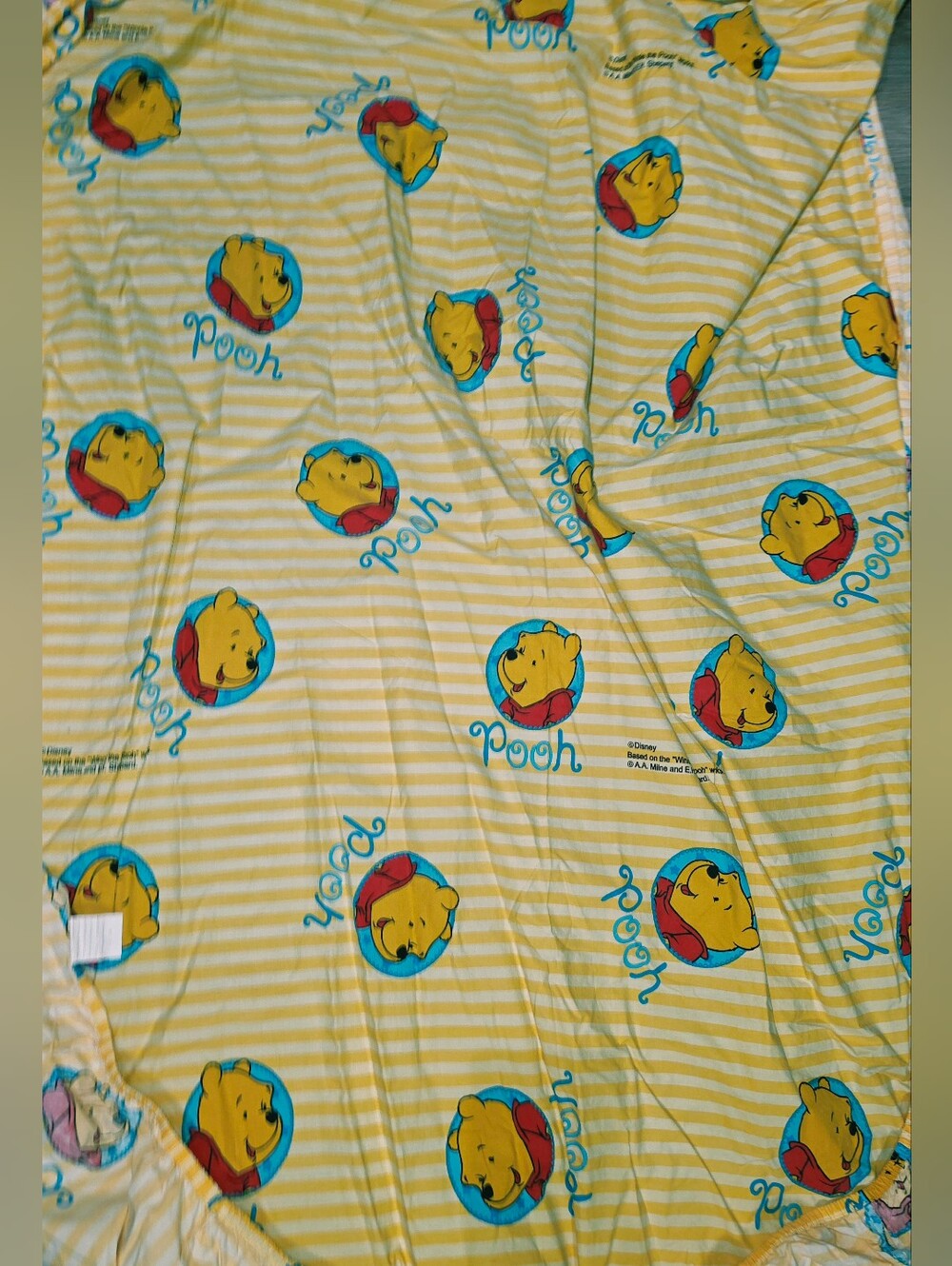 Vintage Winnie the Pooh yellow striped Fitted sheet -Single /Twin